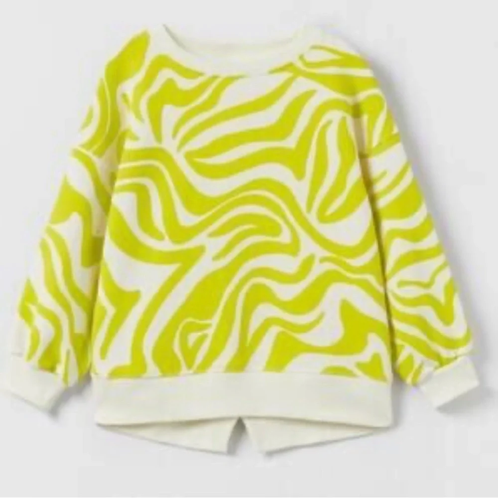 Zara Kids Psychedelic Print Sweatshirt in a chartreuse and white swirl pattern